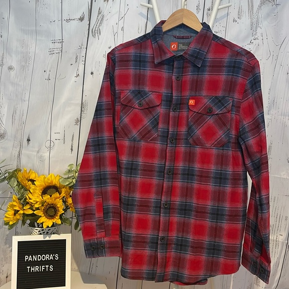 The American Outdoorsman Red Blue Plaid Flannel Shirt Size L NWOT - Picture 1 of 6